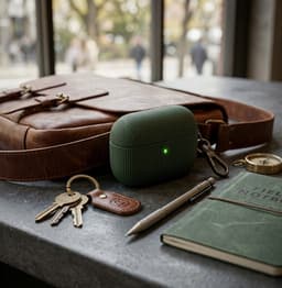 Luxe geribd hoesje voor oordopjes – Vertical Stripe design met sleutelhaak, geschikt voor AirPods Pro 3 (Groen) — thumbnail 3