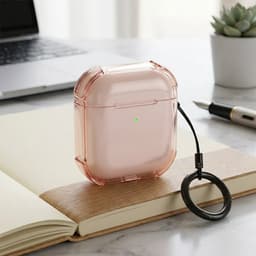 Roze transparant hoesje voor oordopjes met sleutelring – schokbestendige beschermhoes geschikt voor AirPods 4 — thumbnail 2