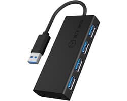 USB Hub - Poorten Uitbreider - Extra Aansluitingen - Vier USB 3.0 Poorten - Compact Formaat - Zwart