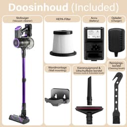 AG4200 Steelstofzuiger Draadloos – 2 Accu’s – 90 Min Stofzuigen – Krachtige Stofzuiger Zonder Zak – Geschikt voor Dierenharen – 2-in-1 Kruimeldief – Compact & Lichtgewicht – Verstelbare Stang - Deep Purple — thumbnail 3