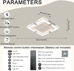 Stille LED Plafondventilator met Verlichting en Afstandsbediening Dimbaar Slimme App Bediening Zwart Wit — thumbnail 2
