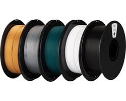 Kexcelled PLA - 3D Printer Filament - Combideal 5 x 1kg - 1.75mm - Goud, Zilver, Donkergroen, Wit, Zwart