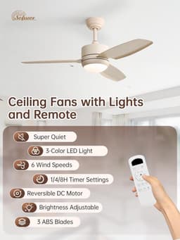 Plafondventilator met Verlichting - Ventilator voor Slaapkamer - Air Cooler met Afstandsbediening - Timerfunctie — thumbnail 4