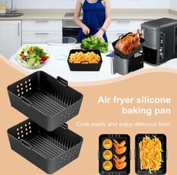 Twee siliconen binnenpannen voor de Ninja SL400UK/SL401 airfryer, een antiaanbak siliconen bakplaat, oliebestendig, airfryer accessoires met geventileerd frituurmandje. — thumbnail 4