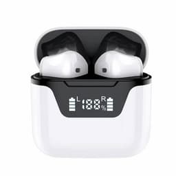 AUDEX Draadloze Bluetooth Oordopjes met Display – Semi In-Ear Earbuds – LED Batterij Indicator – USB-C Oplaadcase – Geschikt voor iPhone & Android – Wit — thumbnail 1