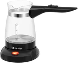 Elektrische - Turkse - Koffiemaker - 600W - 0,5L-Glazen - Cezve - Moka-Pot - Espressomaker - Turkse - koffiezetapparaat - 360°- draaibare - basis - BPA vrij - Automatische uitschakeling - Waterkoker - functie 4-6 Kopjes - Zwart - Compact - design — thumbnail 2
