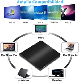 Externe DVD & CD Speler - Externe DVD Speler voor Laptop - Externe DVD Speler en Brander Geschikt Voor Windows, Linux & Mac - USB 3.0 - DVD Speler - Plug & Play - DVD/CD Drive geschikt voor Macbook — thumbnail 4