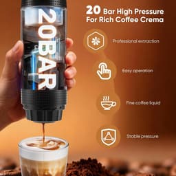 2026 Nieuw Koffiezetapparaat - 3 in 1 Mini Koffiemachine - Draagbare koffiemachine - Compatibel met capsules en gemalen koffie | 80ml - Koude en warme extractie - Eenvoudig te bedienen - Voor kamperen in de auto en op reis - Zwart — thumbnail 4