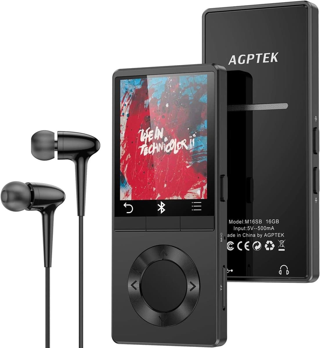 AGPTEK 16GB Bluetooth 4.0 MP3-luidspreker met aanraaktoetsen, metalen muziekspeler voor sport, aparte volume-/vergrendelingsknop, ondersteunt geheugenkaarten tot 128 GB (niet meegeleverd), zwart — afbeelding 1