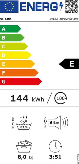 Sharp KDNHA8S6PWEBX- warmtepomp droger – 8 kg – energie label E – 15 programma’s – LED binnenverlichting – wit — thumbnail 2