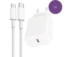 Viewr 2x 25W PPS Fast Charger + Nylon USBC Naar USB C Kabel - 1 Meter - Super Fast Charging 2.0 - In 30 Min, 60% Opgeladen - Snellader - 2 Stuks