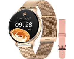 Nuvance Smartwatch Dames - Incl. RVS & Siliconen Bandje - Meet Sport & Slaap & Lichaam - Rosé Goud