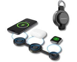 PWR4U 3-in-1 Draadloze Oplader – MagSafe Oplaadstation – 15W Snellader – Opvouwbaar – Geschikt voor iPhone, Apple Watch, AirPods, Samsung en Qi-apparaten – Zwart