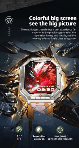 Knobbout 2.1” (3.4*4.2cm) Groot Outdoor Smartwatch – Barometer, LED-Zaklamp- Bluetooth Bellen- Kompas & Hoogtemeter- AI spraakassistent -Hartslag & SpO₂ - 650mAh Batterij - 1ATM Waterdicht - Zwarte camouflage siliconen horlogeband — thumbnail 4