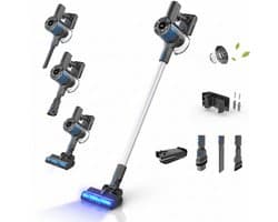 Innova® PowerVac Steelstofzuiger Draadloos - 500 Air Watts - met 4 verschillende opzetstukken - Draadloze Stofzuiger - Zonder zak op accu - Vacuum Cleaner