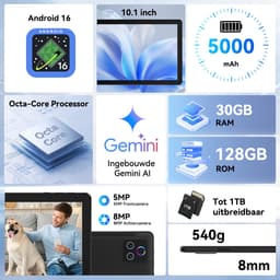 Hotlight C108 - Android 16 Tablet - 10.1 inch Kindertablet - 30(6+24)GB RAM/128GB ROM - - Gemini AI - Wifi 6 - Tablet Met Toetsenbord, Muis, Oordopjes & Bescherming — thumbnail 9