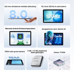 DOOGEE Tab G5 - Tablet - 20GB + 128GB (2TB TF) - 4G LTE - Android 16 - 10 inth 120Hz IPS HD - Unisoc T7200 - 7500mAh - 2 Lautsprecher - Widevine L1 - Face ID - GPS - Zwart — thumbnail 4