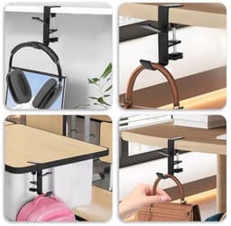 Metalen hoofdtelefoon haak met dubbele haken - Universele hoofdfone standaard van aluminium voor bureau — thumbnail 3
