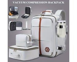 Grote Capaciteit Vacuüm Compressie Reisrugzak met 16-Inch Laptop vak & Droog/Nat Scheiding - Wandelrugzak voor School, Werk, Reizen - Multi-Compartiment Ontwerp, Schoenopslag, Tablet Vak, Verstelbare Gewatteerde Banden & Bagage,wit.