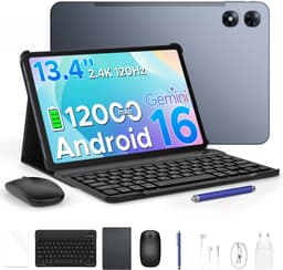 POCKAM P13 Pro Tablets - 12 GB RAM + 256 GB ROM (2 TB/TF) - 13,4 inch tablet FHD+ 120 Hz – Android 16 - UNISOC T7280 - 12000 mAh/18W - 4G LTE - Wi-Fi 5 - Bluetooth 5.0 - Inclusief toetsenbord, muis, Stylus en hoesje - Dubbele luidsprekers - Grijs — thumbnail 1