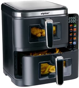 alpina Dubbele Airfryer XXL - Air Fryer 11L - Heteluchtfriteuse met 2 Manden - Duo Oven voor 8 Personen - Opvouwbaar Display - Timerfunctie tot 60 Minuten - Temperatuur 60-200°C - Zwart — thumbnail 1