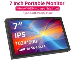 Lanoba - Laptopscherm - 7 inch draagbaar display 1024x600 IPS-scherm HDMI- Compatibel VGA AV- Ingangsmonitor voor PC Laptop Camera TV Box