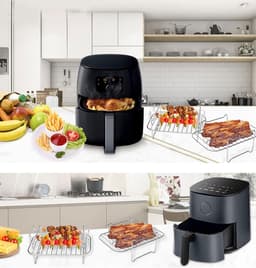 16 delig Airfryer Accessoireset - 304 Roestvrijstaal - Meerdere Lagen Rack voor Dubbele Zone Airfryer - Airfryer Accessoires Complete Set-Inclusief Airfryer Siliconen Bakje - Geschikt voor Philips Airfryer XL & Airfryer XXL HD9650 — thumbnail 3