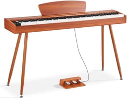 88-toetsen volledig gewogen digitale piano, elektrisch keyboard met muziekstandaard, drievoudig pedaal, voedingsadapter, 280 tonen, draadloze connectiviteit, ideaal voor beginners, houten afwerking — thumbnail 1