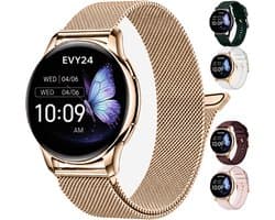 Evy24 Smartwatch Voor Dames - iPhone & Android - Bellen - Stappenteller - Slaapmonitor - AMOLED - 42 mm - 4 bandjes - Rosé