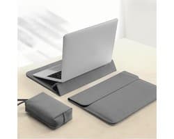 Beschermhoes voor laptops van 13,3-14 inch, tweedelige laptopstandaardset (standaardhoes en accessoiretas), laptopstandaard, Grijs