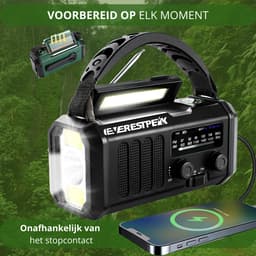 EverestPeak® Noodradio Zwart - Solar Opwindbaar - 10.000mAh - Solar powerbank - Survival Noodpakket — thumbnail 3