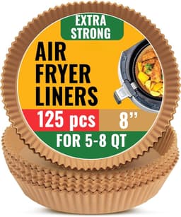 Ronde Air Fryer Liners Wegwerp 125 stuks - 8 Inch Air Fryer Papier Liner Perkament voor Ninja, Tefal en meer - Ongebleekt, voor bakken, braden of koken, Easy Cleanup — thumbnail 1