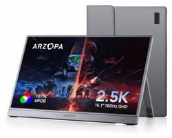 Arzopa Z3FC - Ultradun 2.5K Draagbare Monitor 16 inch – 180hz Gaming - Reisbundel met Beschermhoes – USB-C & Mini HDMI – Ingebouwde Kickstand – Voor Laptop, Mac & Smartphone & Switch