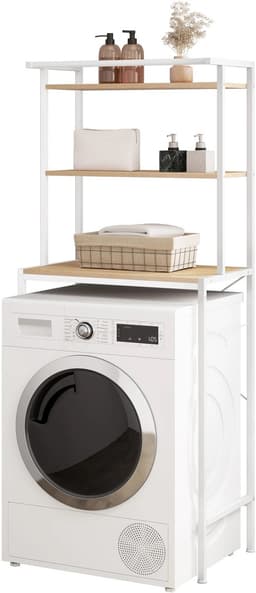 CYRO - Wasmachine Meubel - Wasmachine Kast - Wasmachine Ombouw - WC opbergrek - Kast - met 3 laags handdoekrek - Light Oak - Wit — thumbnail 1