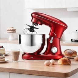 NETTLIFE Keukenmachine – 1400W – 5L Rührschüssel – met Knethaken Rührbesen Schneebesen – Voor Brot Pizzateig Kuchen Sahne – Rood — thumbnail 5