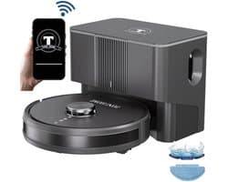 TONIHOMI® Q8 - Robotstofzuiger met dweilfunctie - Automatisch legen - Robotstofzuiger met laadstation - LDS Laser navigatie - Met app - Zwart