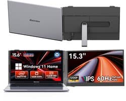 Blackview Hibook6-N150 Laptop (16G+512G) + SCM8 15,3" Draagbare Monitor Set, Kantoor & Creatie Accessoires (Laptop Tas/Muis/Toetsenbordstickers, Grijs)