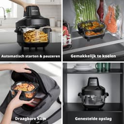 AIRMSEN Airfryer - Heteluchtfriteuse - Volledig zichtbaar venster - 1500W - Met 2 glazen frituurmanden (4,5L & 1,2L) - PFAS-vrij - 4 kookprogramma's - Eenvoudig te reinigen - Zwart — thumbnail 14