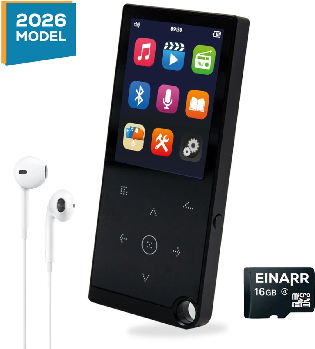 Einarr Supplies MP3/MP4 - 32GB Geheugen - Bluetooth - Fm Radio - Video Player - E-book reader - Oordopjes – Zwart — afbeelding 1