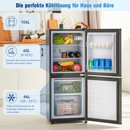 Zubaliya Koelvriescombinatie 106 Liter - Zwart & Zilveren Mini Koelkast Met 7 Temperatuurstanden - Energiezuinig & Stil (≤45 dB) — thumbnail 3