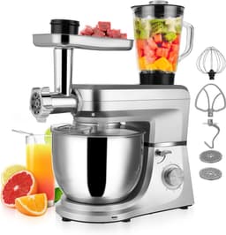 VIVOHOME 6-in-1 Keukenmachine - 6L, 660W, Zilver, met Vleesmolen & Pastamachine - Professionele Mixer voor Brood, Deeg & Taarten — thumbnail 1