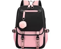 1 stuk-meisjes schooltas - schooltas meisje-schooltas dames-schooltassen-schooltas met laptopvak-schooltas meiden- rugzakken-rugzak dames - boekentas meisjes - rugzak-laptop rugzak- Zwart Roze