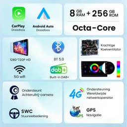 JUNSUN Plug & Play Draadloos Carplay & Android Auto Autoradio - Geschikt voor Toyota Aygo Peugeot 107 Citroen C1 - Android 15 - 8+256GB - GPS-Navigatiesystem, Bluetooth, WIFI & 4G, RDS, FM, 10,1-inch Touchscreen, DSP + EQ, DAB+, Octa-core processor — thumbnail 5