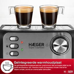 Haeger Super Espresso Pistonmachine - Espressomachine - 20 Bar - Koffiemachine Met Stoompijpje - Kopjesverwarmer - Coffee Machine - RVS - Zilver — thumbnail 4