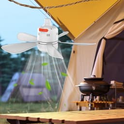 Draagbare Tent Ventilator - Plafond Ventilator Luifel - Outdoor Koeling - Met LED Licht - 12.4 Centimeter Diameter - Wit — thumbnail 2