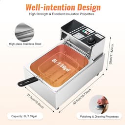 Professionele Friteuse - Enkele Sleuf - Thuis Frituren - Instelbare Temperatuur - 6 Liter Capaciteit - Zilverkleurig — thumbnail 5