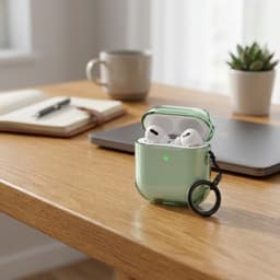 Groen transparant hoesje voor oordopjes met sleutelring – schokbestendige beschermhoes geschikt voor AirPods 4 — thumbnail 3