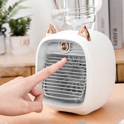 Nachtlampje - USB - in - Luchtbevochtiger en LED Lamp - 3 - 1 Mini Bureauventilator - Luchtkoeler met Verneveling en Nachtlampje - oplaadbare Tafelventilator met 3 Snelheden - Grijs — thumbnail 4