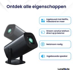 LumeWorks Orion Pro Mini Beamer Editie 2025 - Projector - 4K Support - Geschikt voor IOS en Android - Android 11 - Draagbaar - Thuisbioscoop - Zwart — thumbnail 5