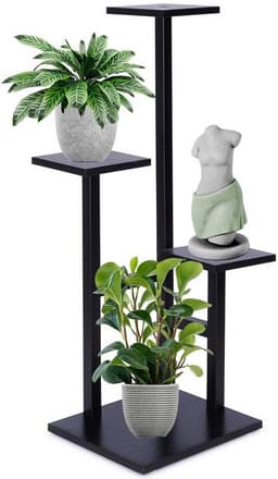 SERALUXE - Plantenrek met 4 Lagen - Plantenstandaard - Plantentafel - Plantenrekken - Plantentrap - Plantentafeltje voor binnen - buiten - Plantenrek voor Bloempotten - Planten etagere - Zwart — thumbnail 1